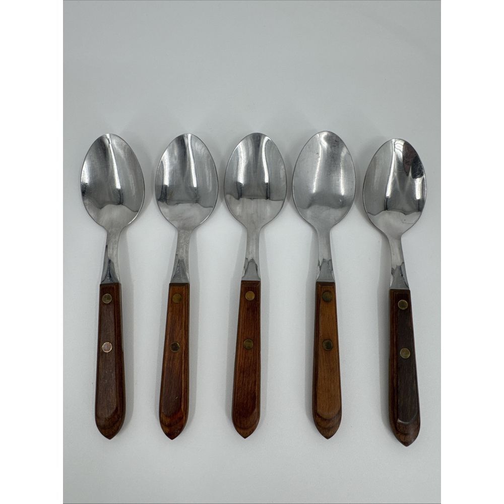 Set of 5 Washington Forge Town & Country‎ 7" Soup Spoons Wooden Handles USA Made